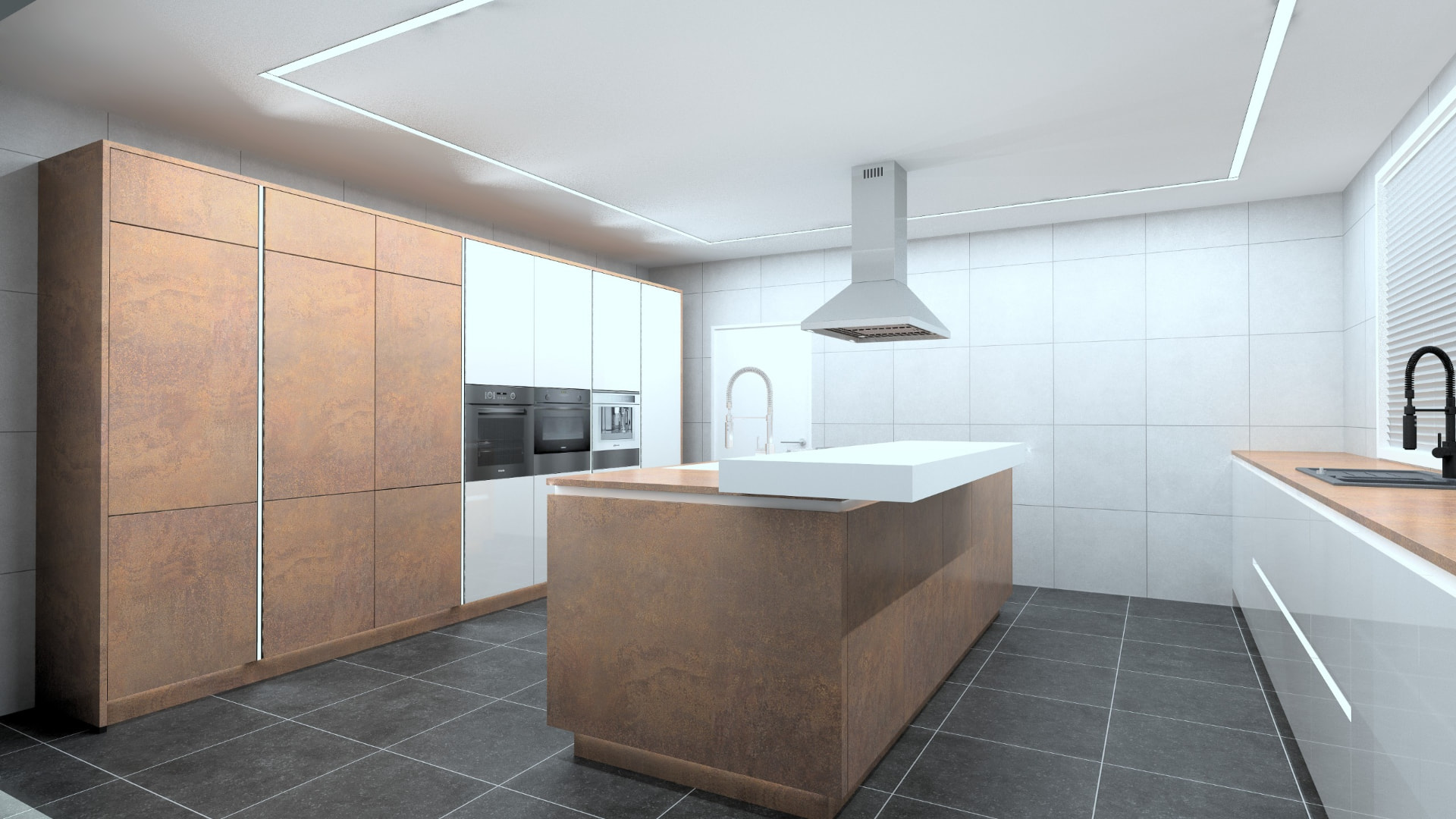 Bronze stone effect kitchen with oven column